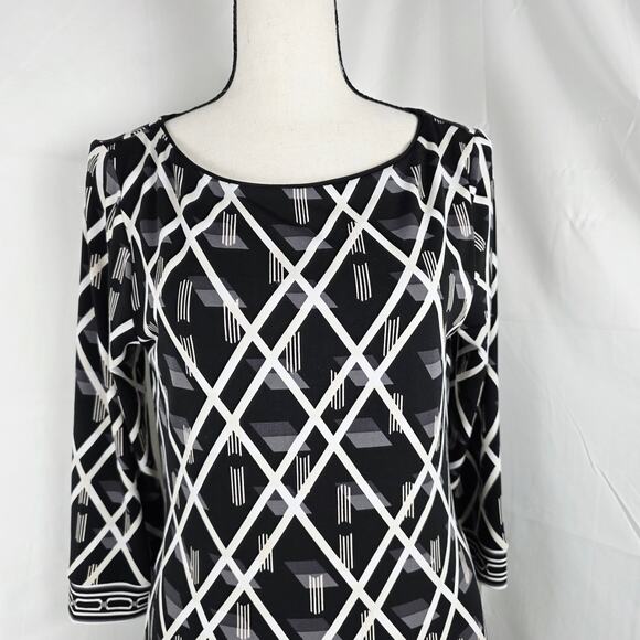 White House Black Market Dress Women S Black White Geometric Print Retro Casual - Picture 2 of 12